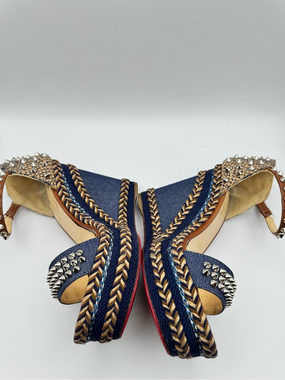 Christian Louboutin Madmonica 120 Denim Studded Wedge Sandals EU 36 - Picture 8 of 10